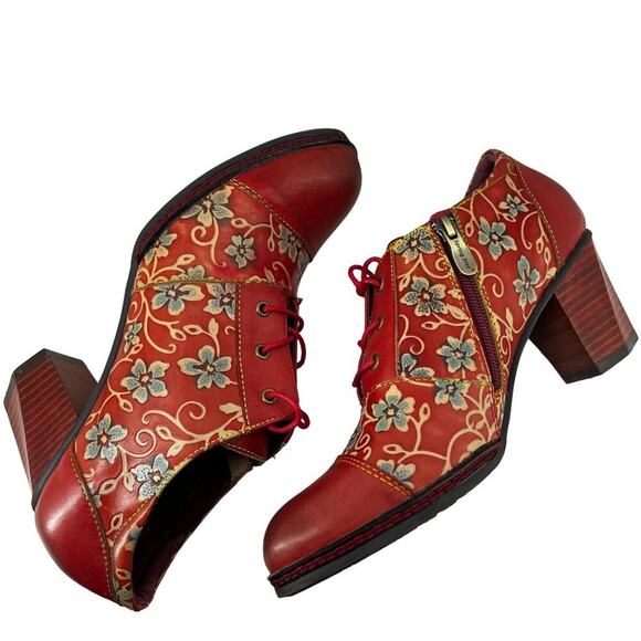 L'Artiste Heeled Lace Up Red Shoe Octavius Womens Size 41 - Picture 4 of 10